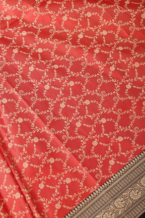 Red & Black Dual Toned Silk Floral Jal Woven Saree