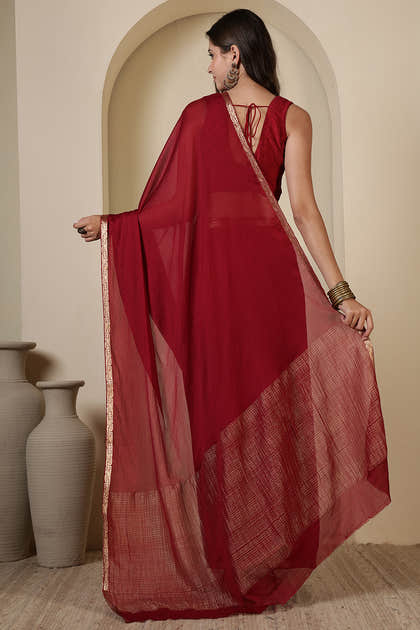 Maroon Chiffon Zari Border Saree