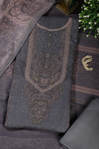Grey Floral Jaal Printed Spun Unstitched Suit Material