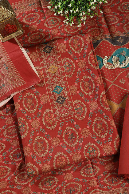 Rust Pashmina Digital Printed Unstitched Suit Material