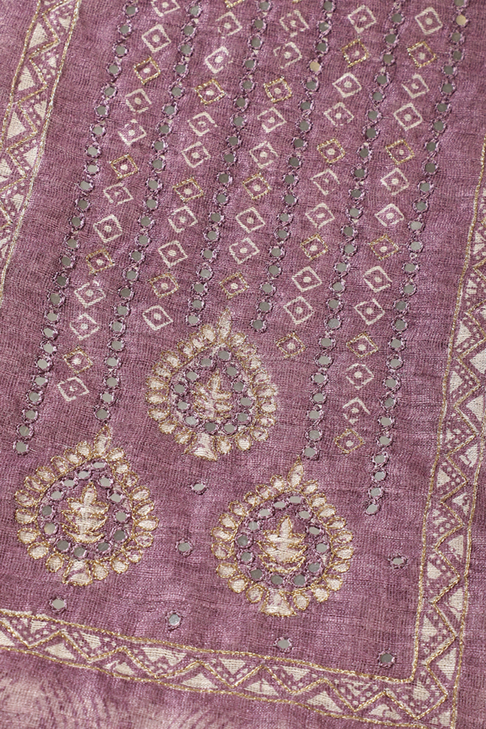 Lavender Chanderi Silk Mirror Worked Unstitched Suit Material