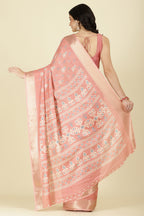 Peach Cotton Silk Printed And Zari Woven Saree
