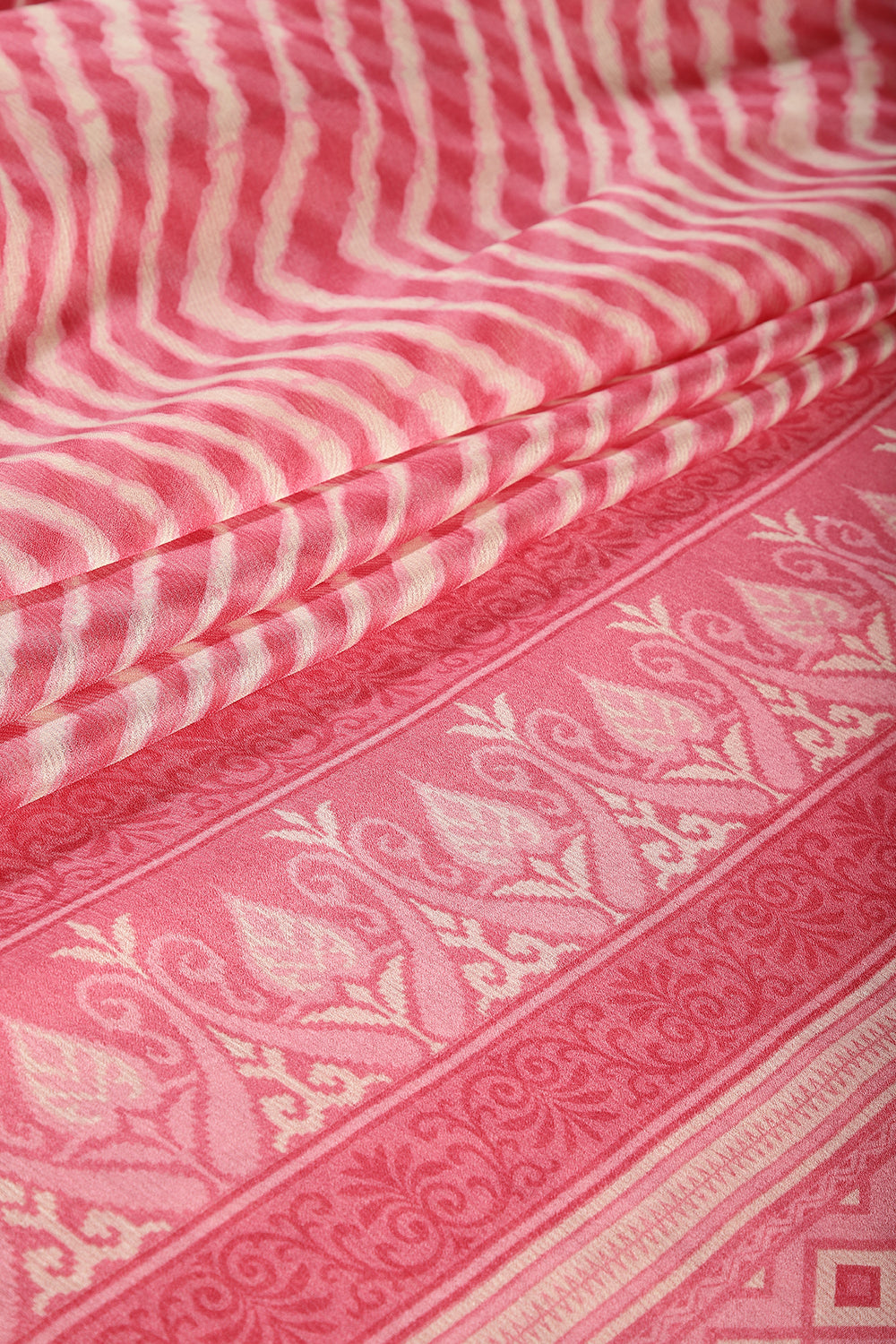 Corel Pink Color Chiffon Leheriya Printed Saree