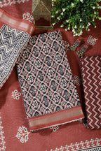 Black Cotton Ajrakh Block Print Unstitched Suit Material