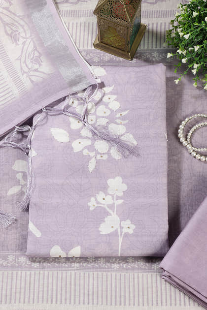 Mauve Color Printed Linen Cotton Unstitched Suits