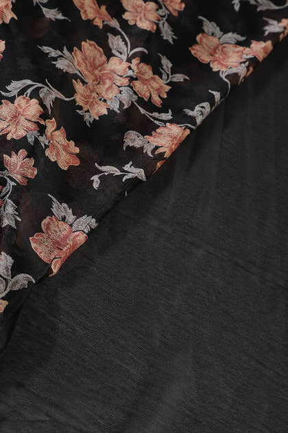 Black Zari Border & Floral Printed Chiffon Saree