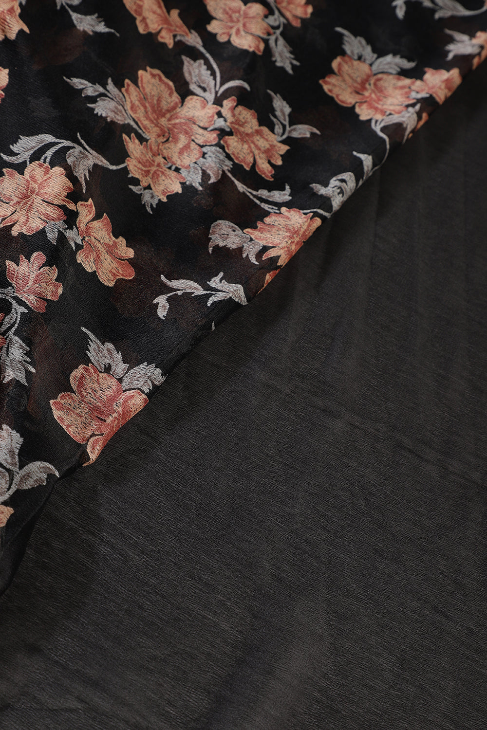 Black Zari Border & Floral Printed Chiffon Saree