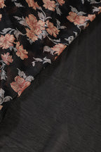 Black Zari Border & Floral Printed Chiffon Saree