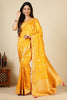 Mustard Banarasi Silk Zari Floral Zaal Woven Saree