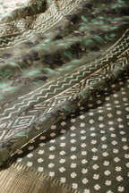 Green & Cream Colour Floral Printed Cotton Silk Saree