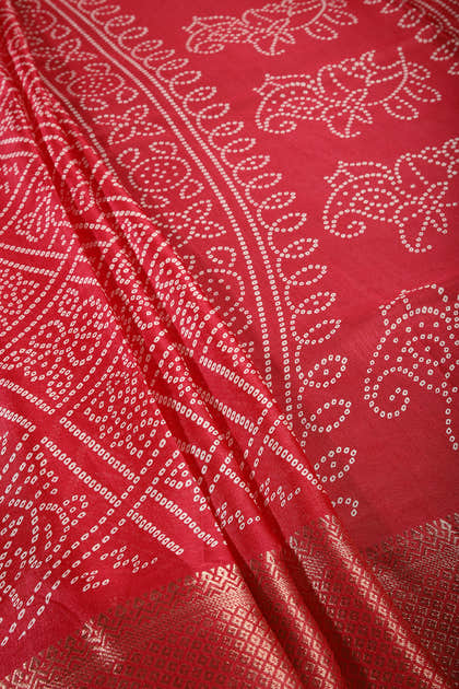 Coral Color Block Printed Cotton Silk Saree