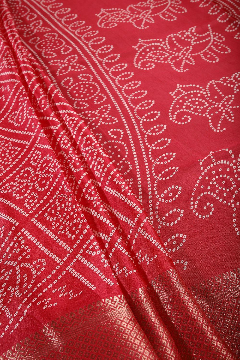 Coral Color Block Printed Cotton Silk Saree