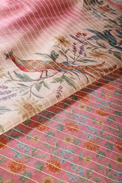 Dusty Pink Tussar Silk Printed Saree