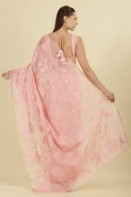 Pink Cotton Floral Resham Embroidered Saree