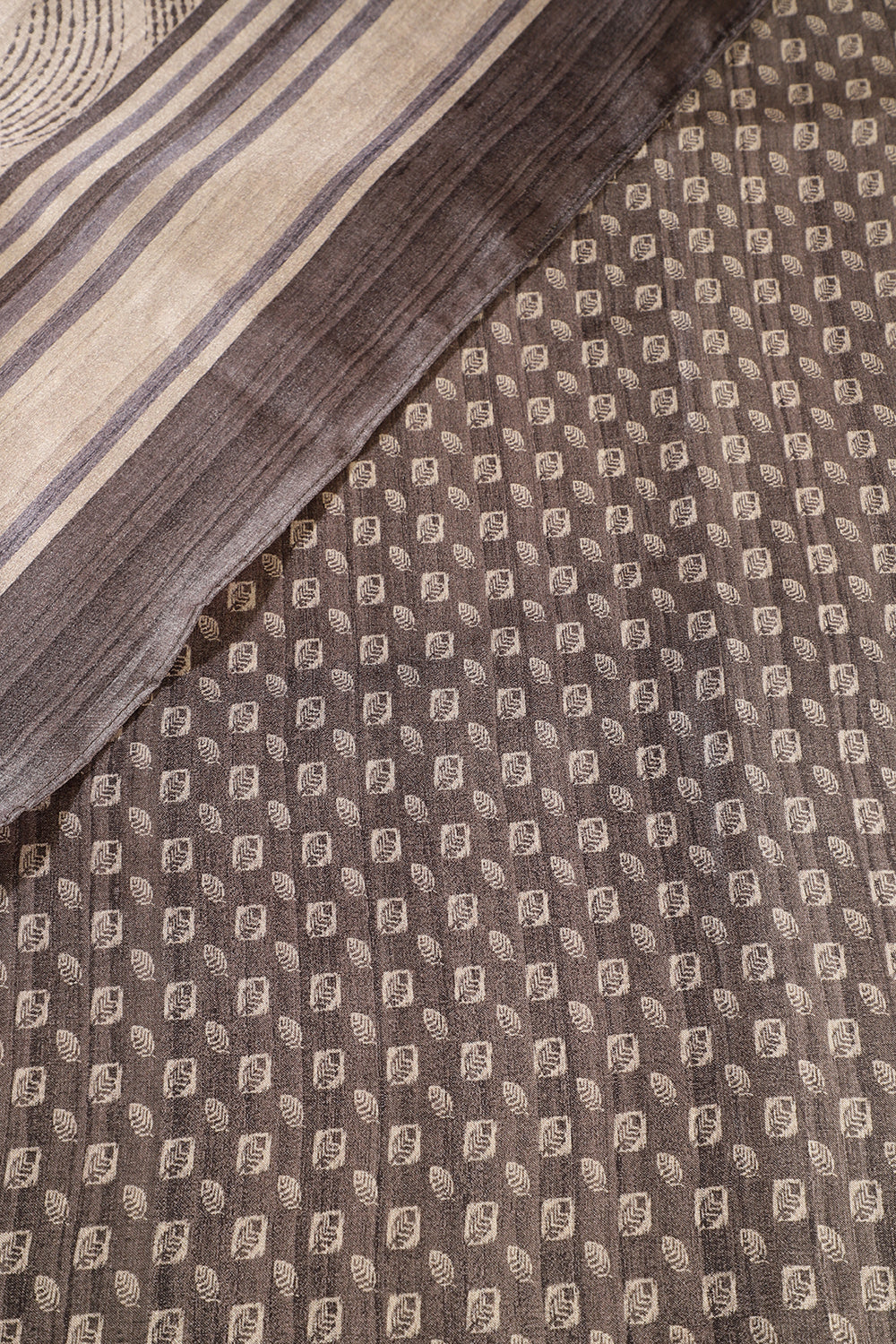 Beige & Sage Green Tussar Silk Printed Saree