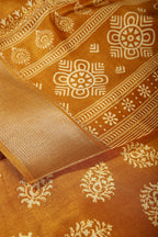 Mustard Color Block Printed Cotton Silk Saree