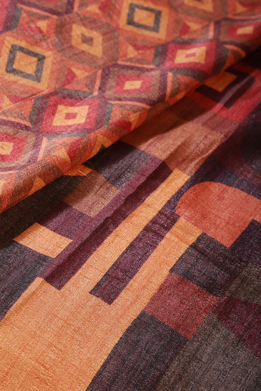 Maroon Printed Tussar Silk Saree