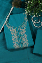 Teal Cotton Resham Embroidered Unstitched Suit