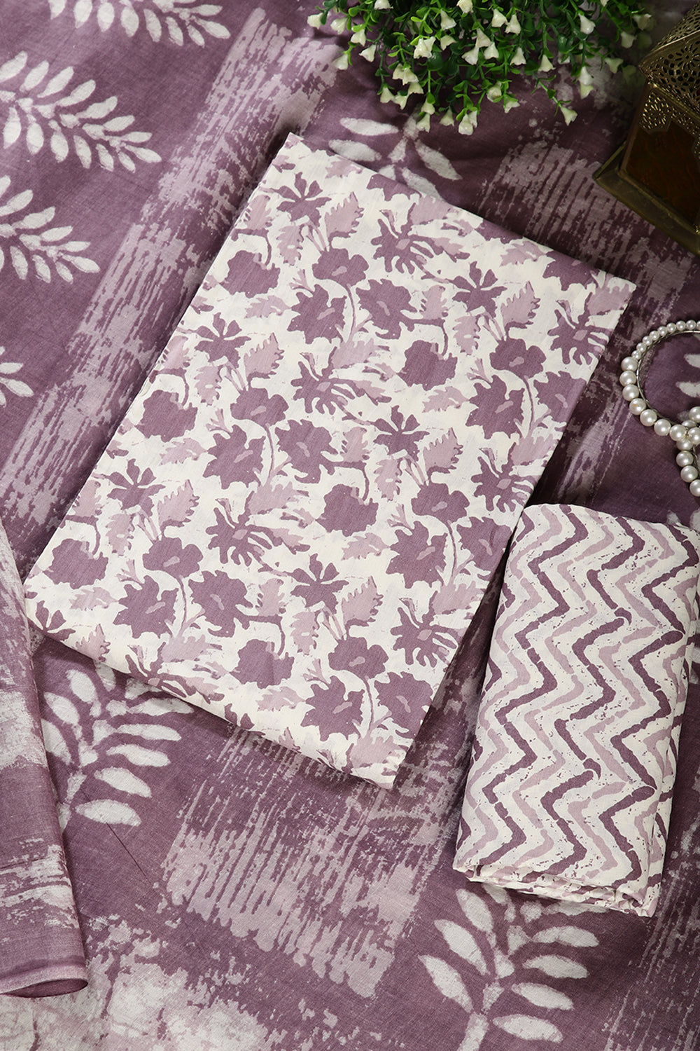Purple Color Cotton Printed Unstitched Suit