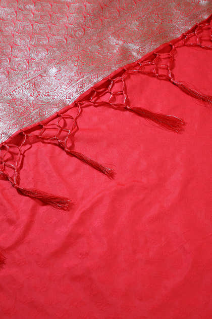 Red Silk Zari Buta Woven Saree