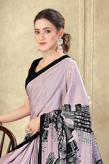 Mauve Printed Crepe Silk Saree