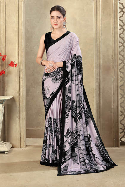 Mauve Printed Crepe Silk Saree