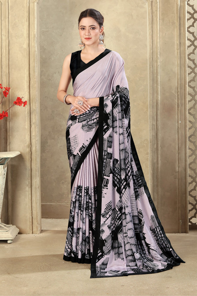 Mauve Printed Crepe Silk Saree