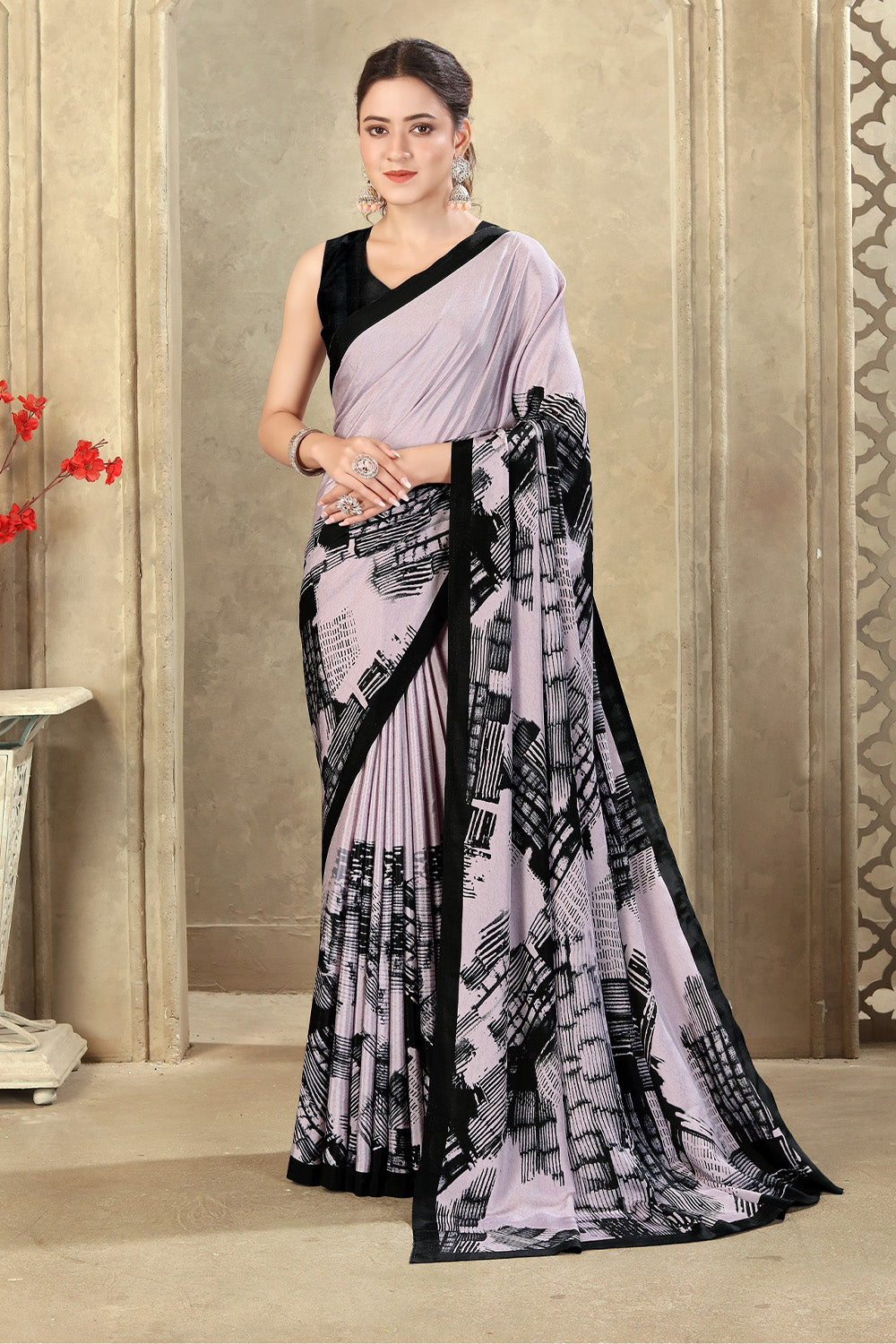 Mauve Printed Crepe Silk Saree