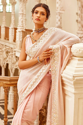 Pink Colour Georgette Embroidered Saree