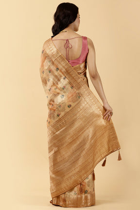 Beige Color Chanderi Woven Saree
