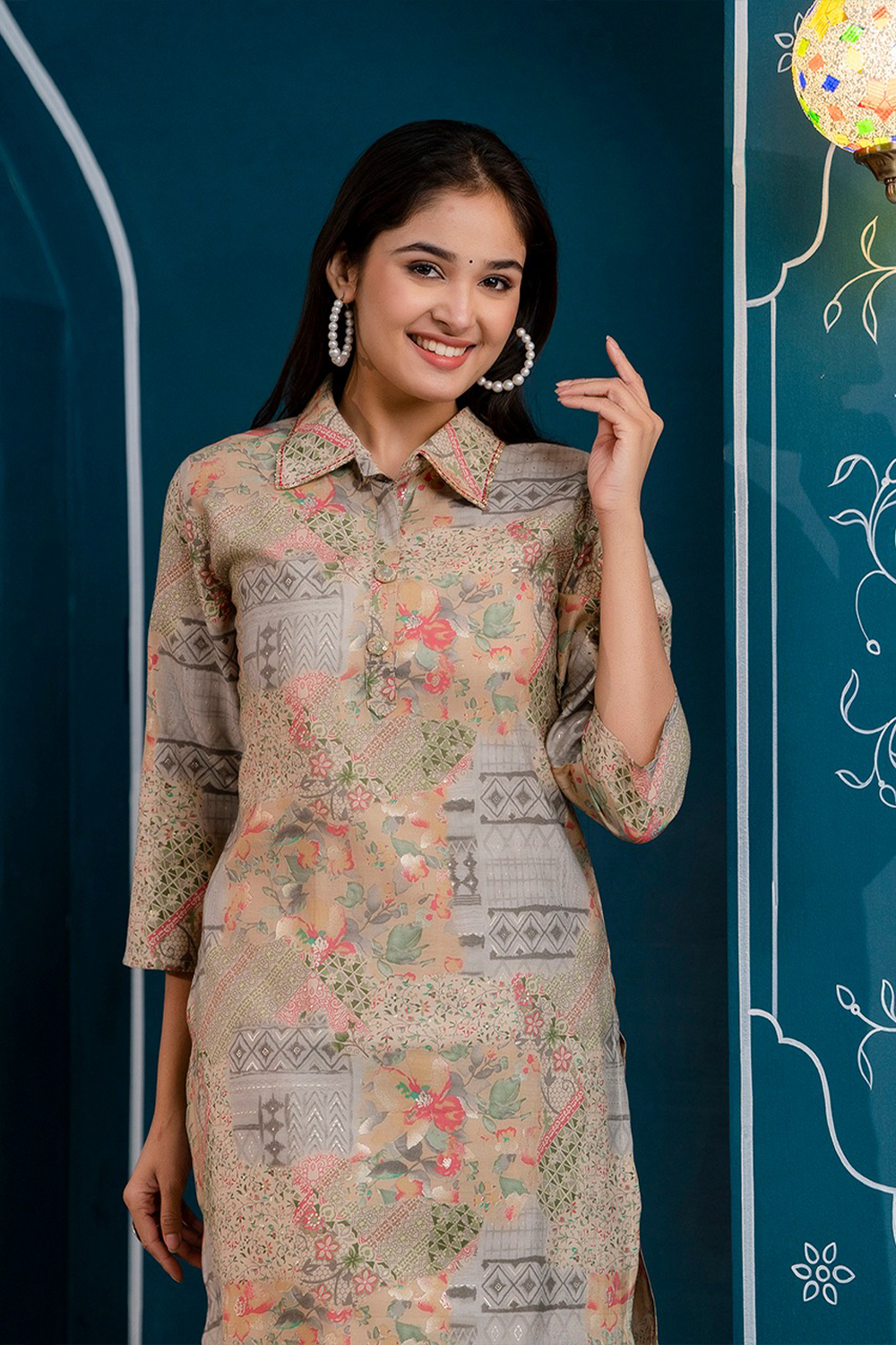 Grey Colour Printed Cotton Co-Ord Set