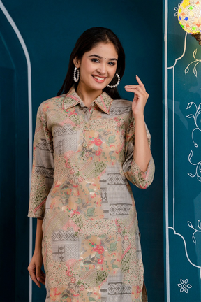 Grey Colour Printed Cotton Co-Ord Set