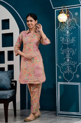 Pink Colour Printed Cotton Co-Ord Set