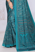Teal Blue Crepe Printed Saree