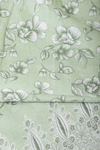 Light Green Cotton Floral Printed And Resham Embroidered Unstitched Suit Material