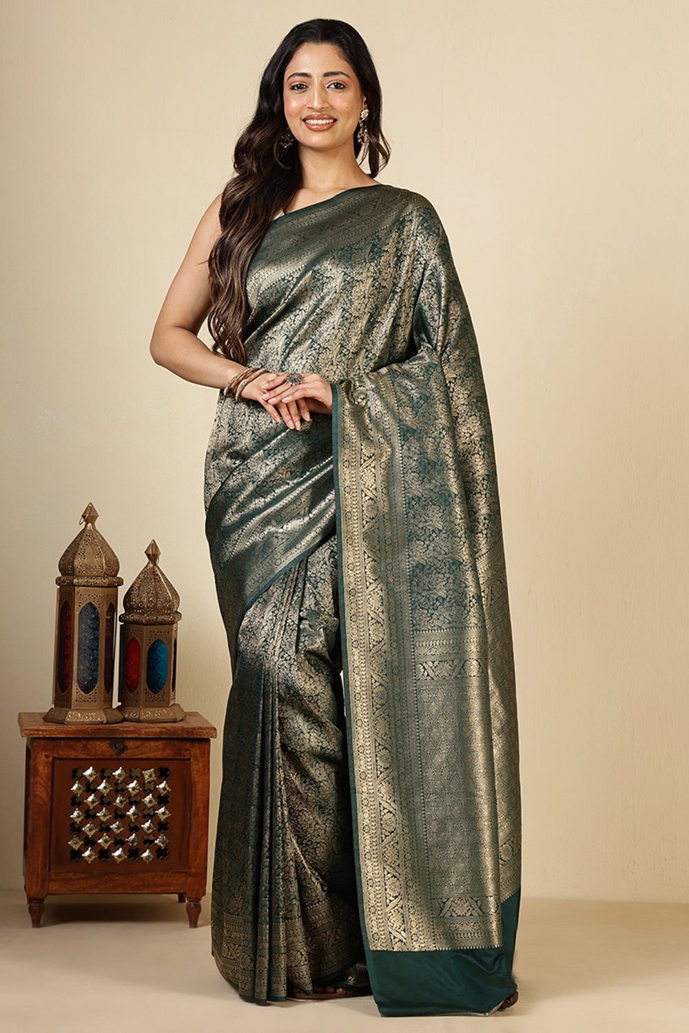 Green South Silk Floral Zaal Woven Saree