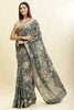 Sea Green Cotton Silk Floral Printed & Zari Border Saree