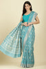 Turqouise Cotton Silk Printed And Zari Woven Saree
