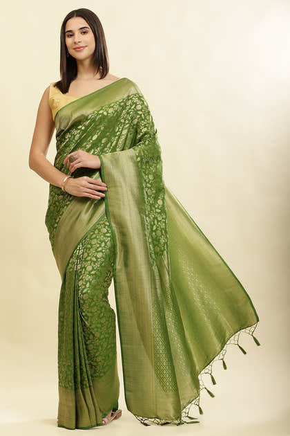 Green Lightweight Banarasi Silk Weaving Saree