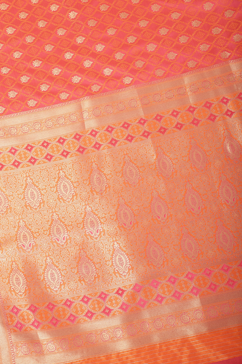 Coral Soft Silk Zari and Resham Woven Saree
