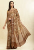 Brown Floral Printed & Zari Border Cotton Silk Saree