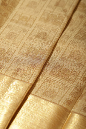 Tussar Color Kanjivaram Pure Silk Handloom Zari Saree with Temple Motifs