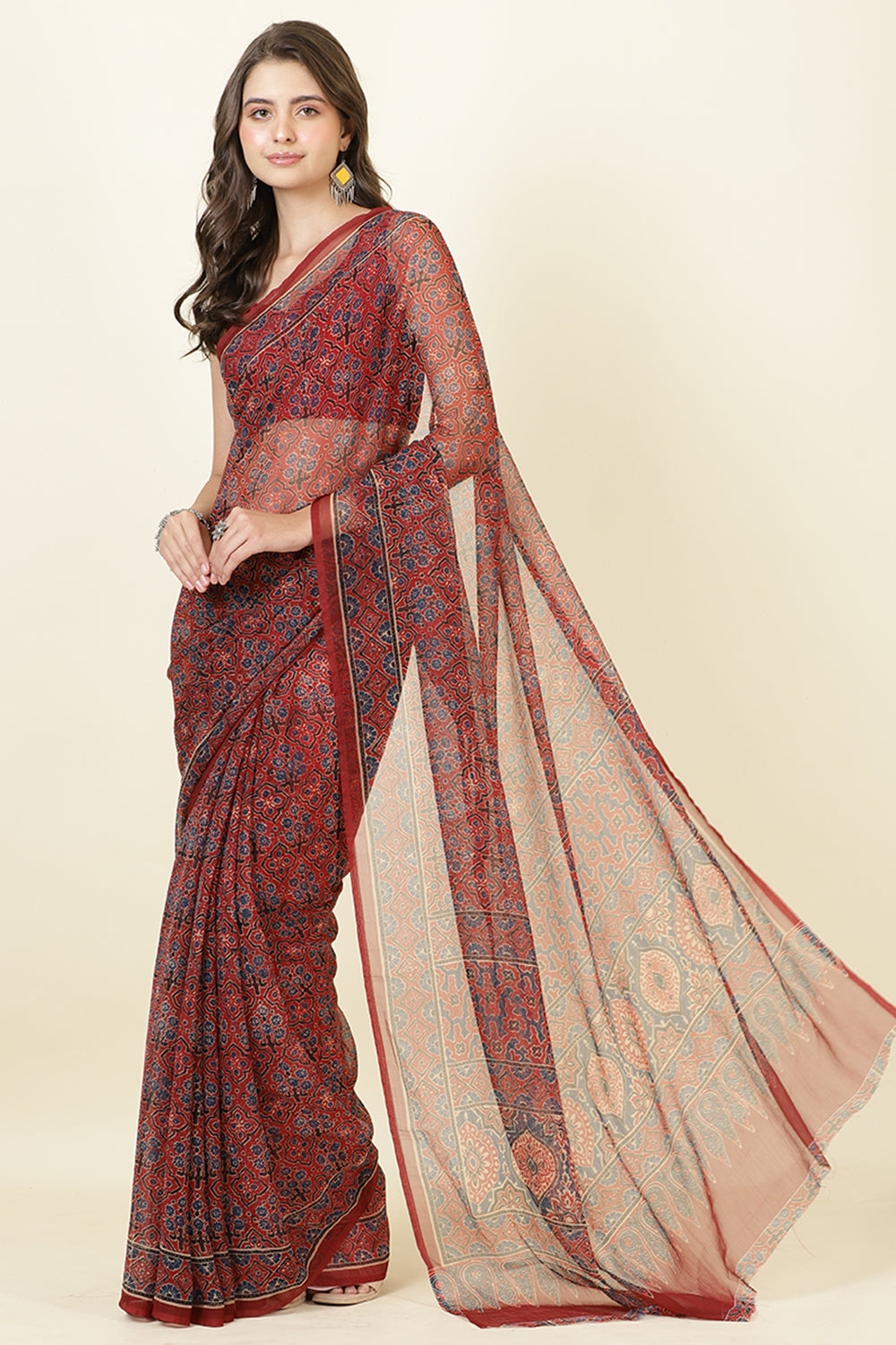 Maroon Chiffon Printed Saree