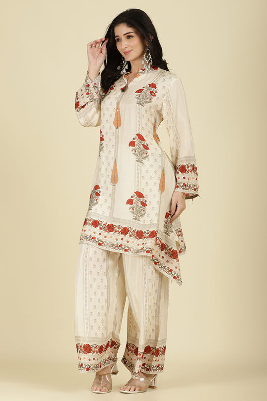 Cream Mul Cotton Floral Printed Kurta Set