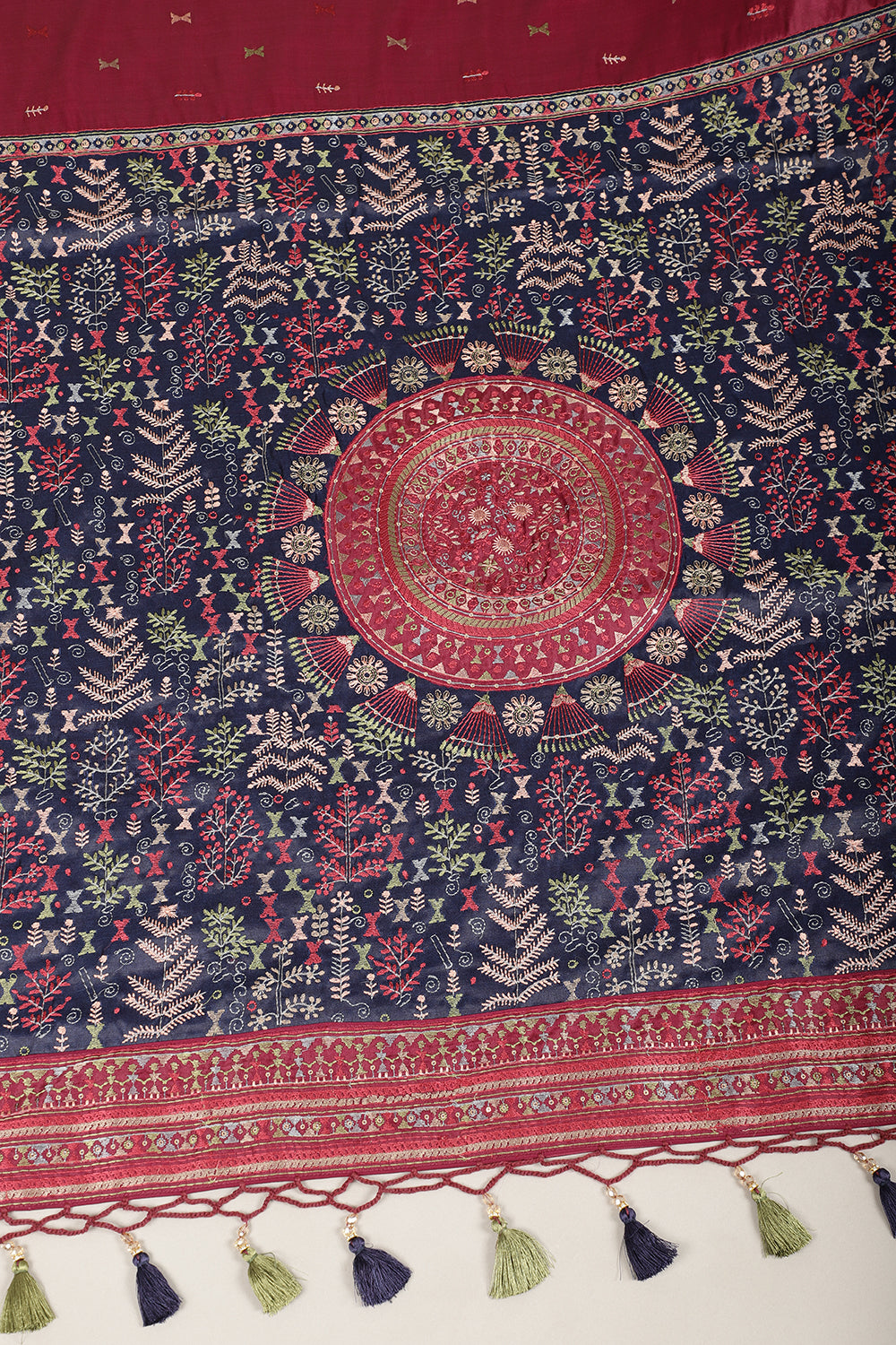 Navy & Wine Silk Resham Embroidered Designer Sarees