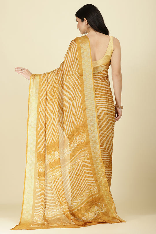 Mustard Color Chiffon Leheriya Printed Saree