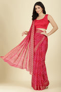 Magenta Pink Color Chiffon Bandhani Printed Saree