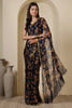 Navy Chiffon Floral Zari Border & Floral Printed Saree