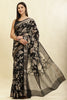 Black Cotton Silk Floral Printed & Zari Border Saree