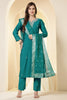 Teal Silk Embroidered Suit Set